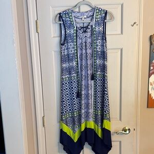 JohnPaulRichard Blue and Green Asymmetrical Dress